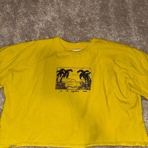 Yellow Graphic Tee with Palm Trees